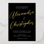 Elegant Black Flourish Calligraphy Wedding Gold Folie Uitnodiging (Voorkant)