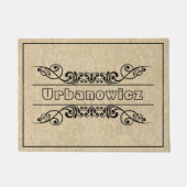 Elegant Black Flourish Custom Name Welkom Deurmat (Voorkant)