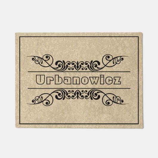 Elegant Black Flourish Custom Name Welkom Deurmat (Voorkant)