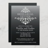 Elegant  Black Flourish Rehearsal Dinner Kaart (Voorkant / Achterkant)