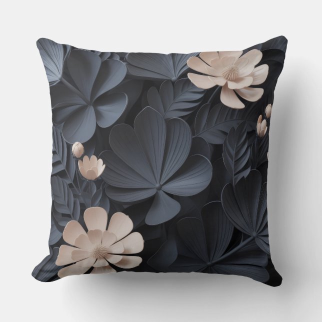 Elegant Black Flower Sierkussen Ai ontwerp (Voorkant)