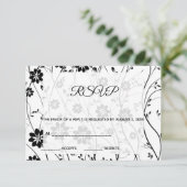 Elegant Black Flowers RSVP Kaartje (Staand voorkant)