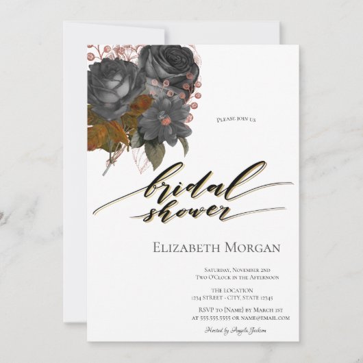 Elegant Black Flowers Vrijgezellenfeest Kaart (Voorkant)