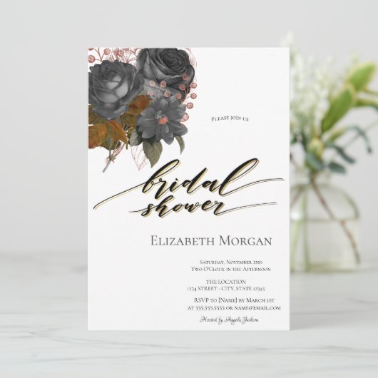 Elegant Black Flowers Vrijgezellenfeest Kaart (Staand voorkant)