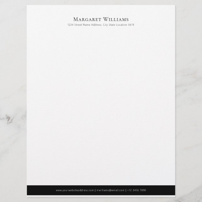 Elegant Black Footer Name Address Letterhead Briefhoofd (Voorkant)