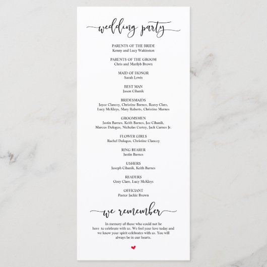 Elegant Black, Forever in Love, Wedding Ceremony Programmakaart (Achterkant)