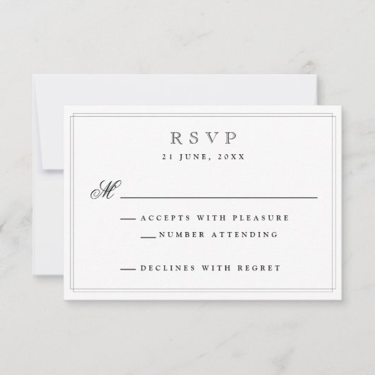 Elegant Black Formal Wedding RSVP-kaart RSVP Kaartje (Voorkant)