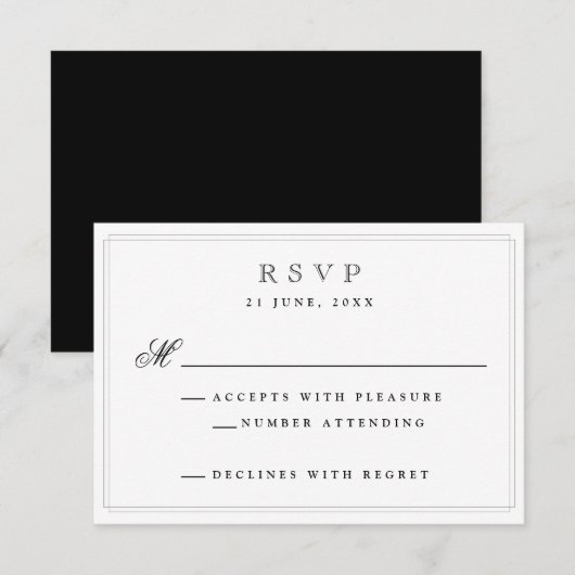 Elegant Black Formal Wedding RSVP-kaart RSVP Kaartje (Voorkant / Achterkant)