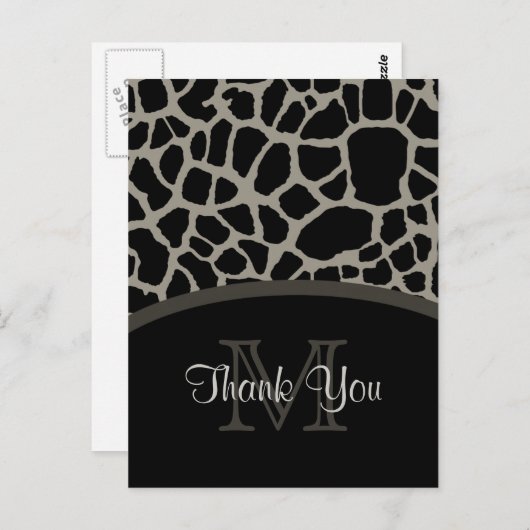 Elegant Black Giraffe Print Monogram Hartelijk dan Briefkaart (Voorkant / Achterkant)