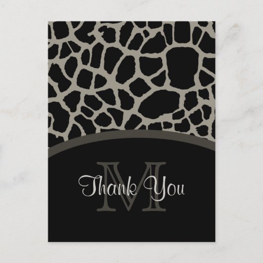 Elegant Black Giraffe Print Monogram Hartelijk dan Briefkaart (Voorkant)