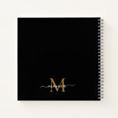 Elegant Black Girly Floral Gold Monogram Naam Notitieboek (Achterkant)