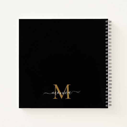 Elegant Black Girly Floral Gold Monogram Naam Notitieboek (Achterkant)