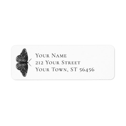 Elegant Black Glitter Butterfly Retouradres Etiket (Voorkant)