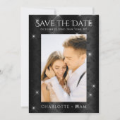 Elegant Black Glitter Diamond Photo Save Date Save The Date (Voorkant)