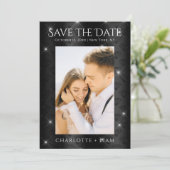 Elegant Black Glitter Diamond Photo Save Date Save The Date (Staand voorkant)