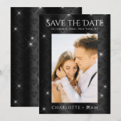 Elegant Black Glitter Diamond Photo Save Date Save The Date (Voorkant / Achterkant)