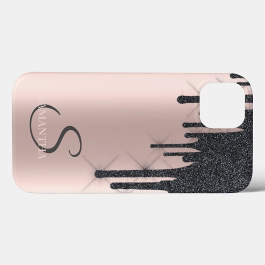 Elegant Black Glitter Drift Roos Gold Case-Mate iPhone Case (Achterkant (horizontaal))