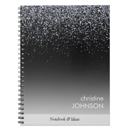 Elegant Black Glitter Editable Notitieboek (Voorkant)