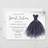 Elegant  Black Glitter Gown Sweet 16 Party Kaart (Voorkant)