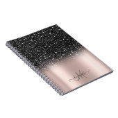Elegant Black Glitter Ombre Monogram Roos Gold Notitieboek (Rechterzijde)