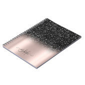 Elegant Black Glitter Ombre Monogram Roos Gold Notitieboek (Linkerzijde)
