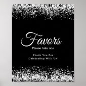 Elegant Black Glitter Silver Wedding Favor Sign Poster (Voorkant)