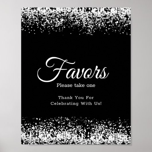 Elegant Black Glitter Silver Wedding Favor Sign Poster (Voorkant)