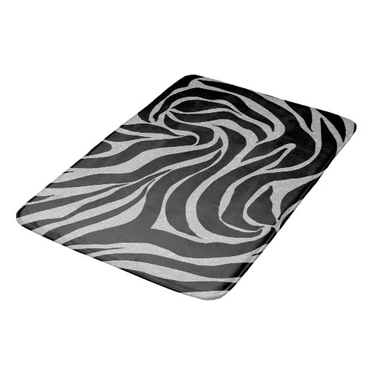 Elegant Black Glitter Silver Zebra Animal Print Badmat (Gekanteld)