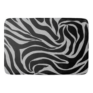 Elegant Black Glitter Silver Zebra Animal Print Badmat