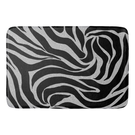 Elegant Black Glitter Silver Zebra Animal Print Badmat (Voorkant)