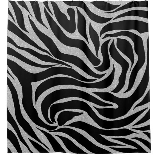Elegant Black Glitter Silver Zebra Animal Print Douchegordijn (Voorkant)