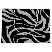 Elegant Black Glitter Silver Zebra Animal Print Groot Cadeauzakje (Voorkant)