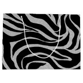 Elegant Black Glitter Silver Zebra Animal Print Groot Cadeauzakje (Achterkant)