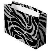 Elegant Black Glitter Silver Zebra Animal Print Groot Cadeauzakje (Achterkant Gekanteld)