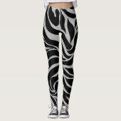 Elegant Black Glitter Silver Zebra Animal Print Leggings (Voorkant)