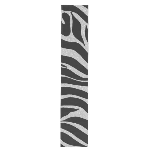 Elegant Black Glitter Silver Zebra Animal Print Medium Tafelloper (Voorkant)