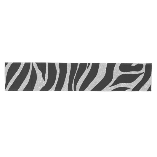 Elegant Black Glitter Silver Zebra Animal Print Medium Tafelloper (Horizontaal)
