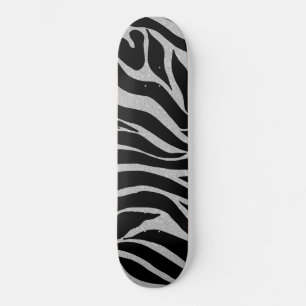 Elegant Black Glitter Silver Zebra Animal Print Persoonlijk Skateboard