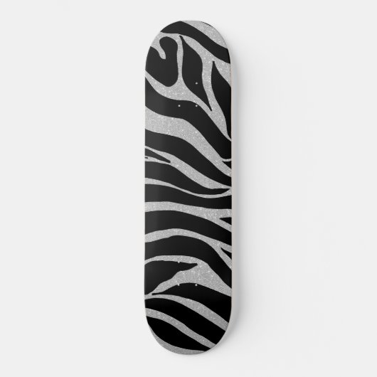 Elegant Black Glitter Silver Zebra Animal Print Persoonlijk Skateboard (Voorkant)