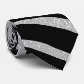Elegant Black Glitter Silver Zebra Animal Print Stropdas (Opgerold)