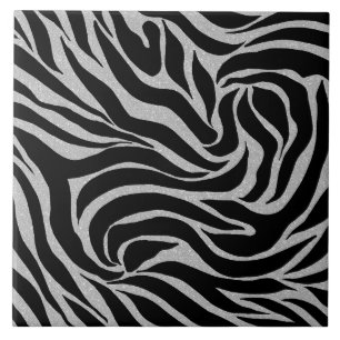 Elegant Black Glitter Silver Zebra Animal Print Tegeltje