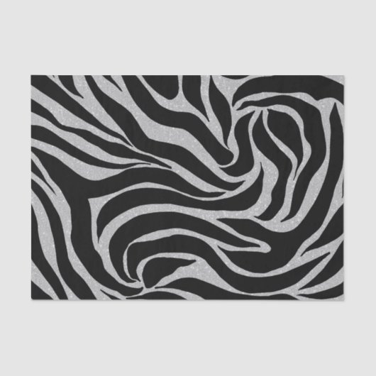 Elegant Black Glitter Silver Zebra Animal Print Tissuepapier (Voorkant)