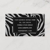 Elegant Black Glitter Silver Zebra Animal Print Visitekaartje (Achterkant)