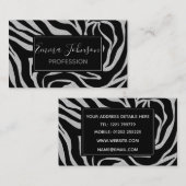 Elegant Black Glitter Silver Zebra Animal Print Visitekaartje (Voorkant / Achterkant)