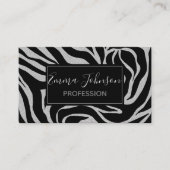 Elegant Black Glitter Silver Zebra Animal Print Visitekaartje (Voorkant)