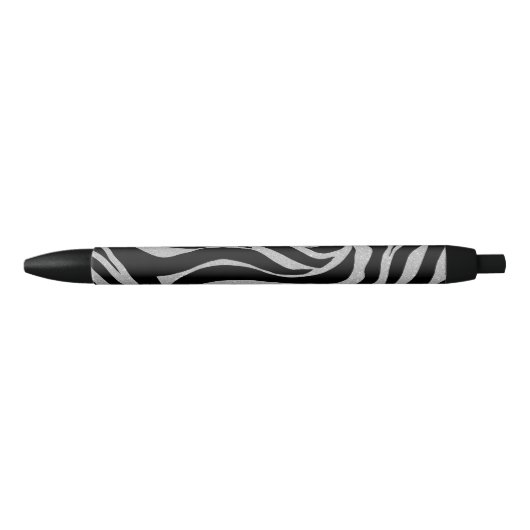 Elegant Black Glitter Silver Zebra Animal Print Zwarte Inkt Pen (Voorkant)