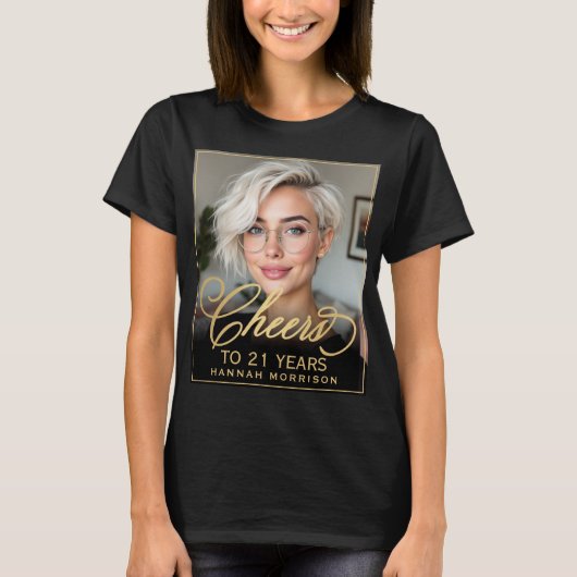 Elegant Black & Gold 21st Birthday Party Photo T-shirt (Voorkant)