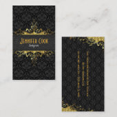 Elegant Black & Gold 2  Floral Damaskers Visitekaartje (Voorkant / Achterkant)