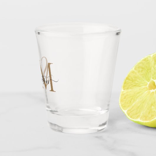 Elegant Black Gold 2 Monogram Script Naam Initiaal Shot Glas (Rechts)