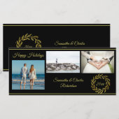 Elegant Black Gold 3 Photo Holiday Kaart (Voorkant / Achterkant)